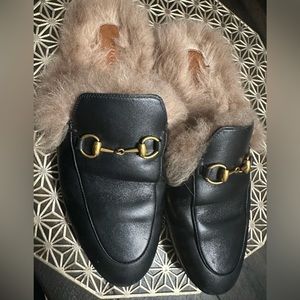 GUCCI Princeton Fur Lined Mules Slippers HORSEBIT Size 9 39
